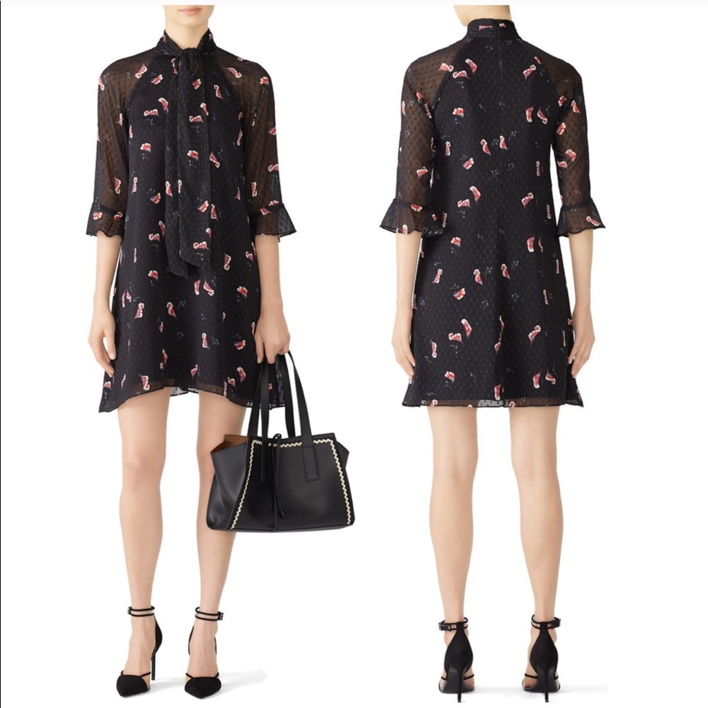 Slate & Willow Black Flower Petal Dress Tie Neck